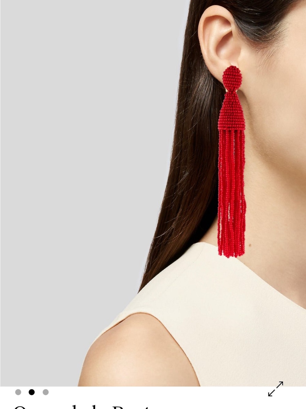 Oscar de la Renta Red Beaded Tassel Statement Earrings - Picture 5 of 5